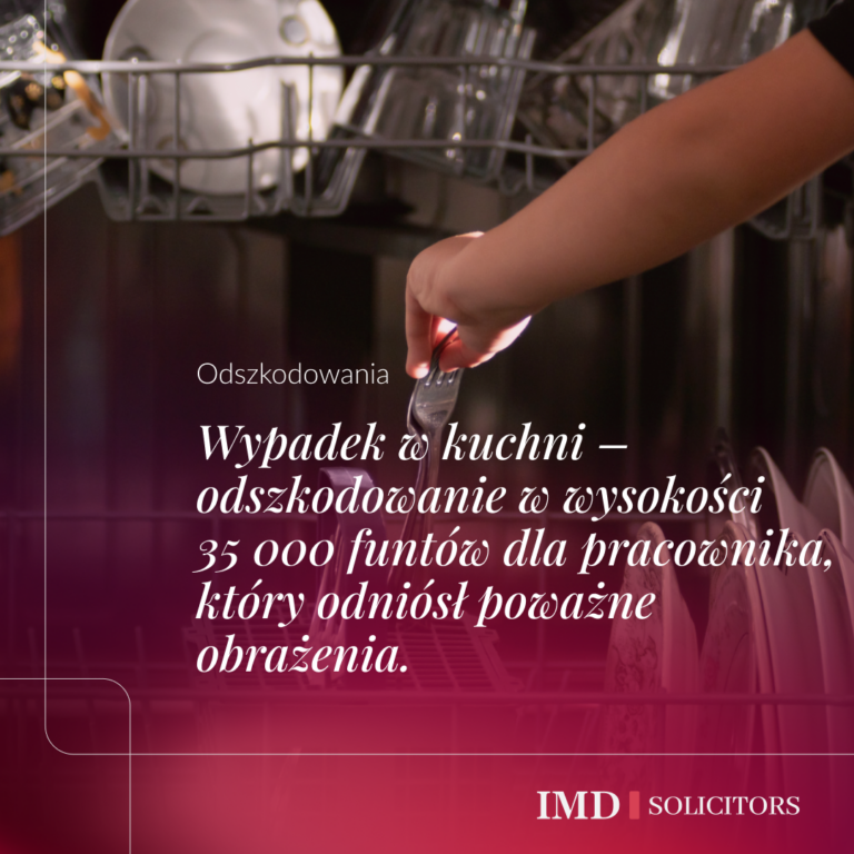 Wypadek w kuchni – odszkodowanie w wysokości 35 000 funtów dla pracownika, który odniósł poważne obrażenia.